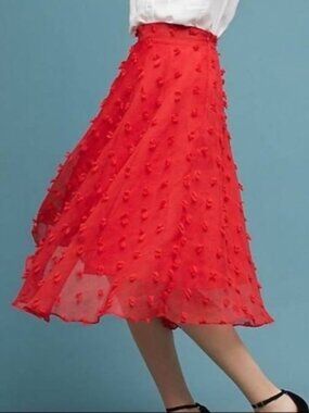 Anthropologie Textured A-Line Midi Red Skirt (XS)